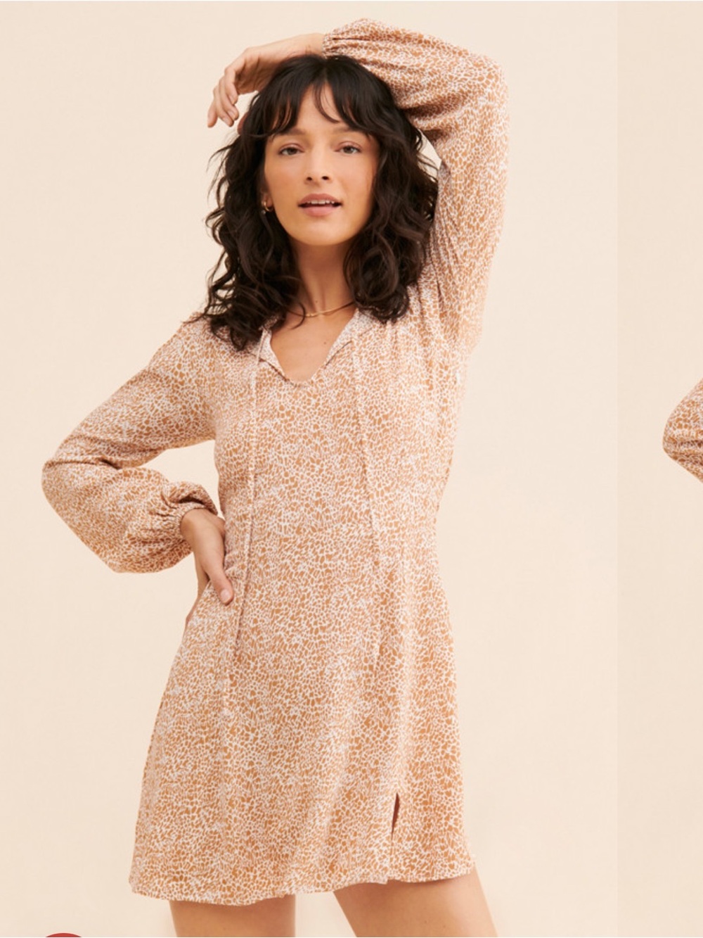 Anthropology Rue Stiic Thea Tan & White Floral Long-Sleeve Mini Dress